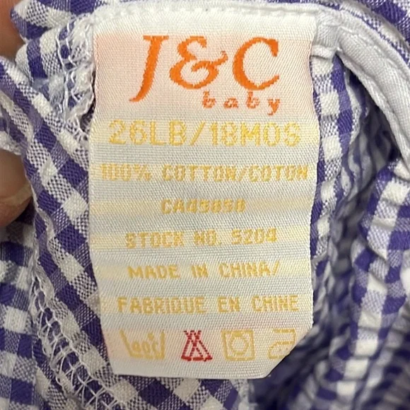 Vintage Cotton Toddler Dress Yellow Purple Floral Gingham Peter Pan Collar NEW - Picture 6 of 6